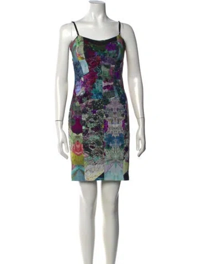 Pre-owned Nicole Miller Printed Mini Dress In Purple