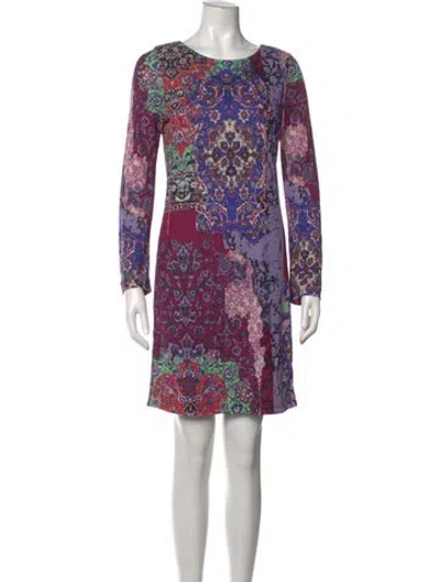 Pre-owned Nicole Miller Printed Mini Dress In Purple