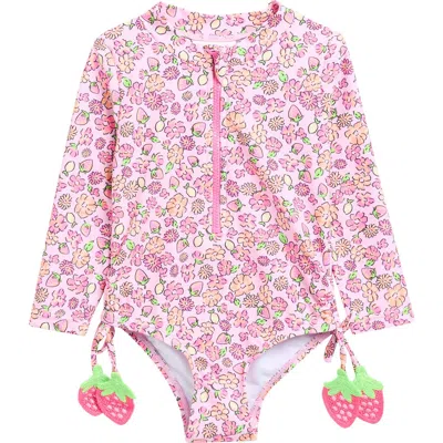Nicole Miller Babies'  Printed One-piece Rashguard In Pink