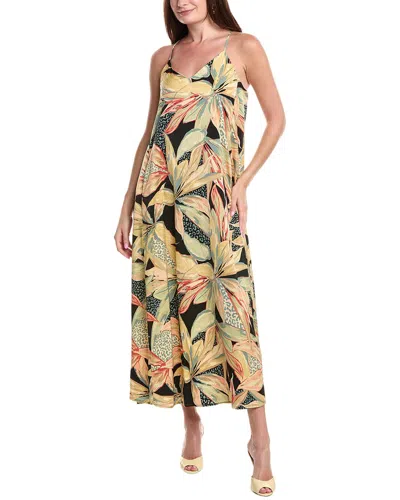 Nicole Miller Printed Palma Satin Maxi Dress In Yellow