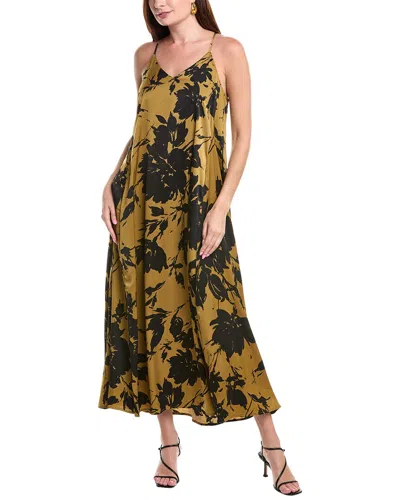 Nicole Miller Printed Palma Satin Maxi Dress In Brown