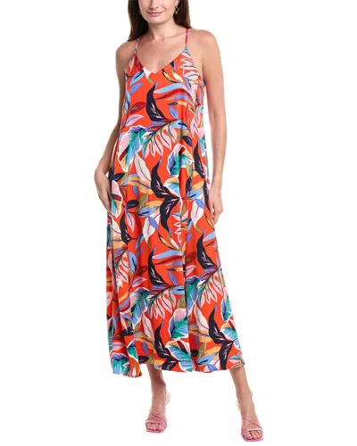 Nicole Miller Printed Palma Satin Maxi Dress In Orange