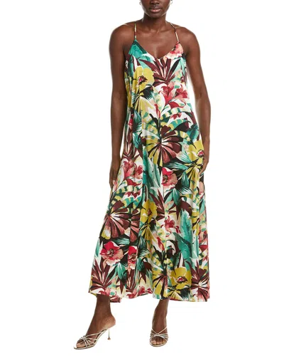 Nicole Miller Printed Palma Satin Maxi Dress In Green