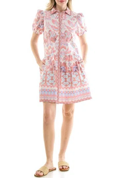 Nicole Miller Puff Sleeve Shirtdress In Multi