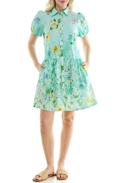 Nicole Miller Puff Sleeve Shirtdress In Multi