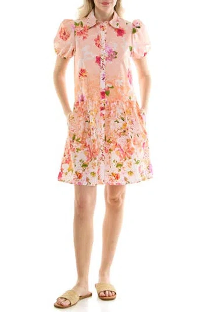 Nicole Miller Puff Sleeve Shirtdress In Multi