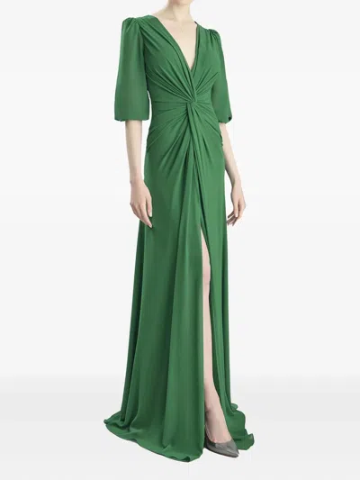 Nicole Miller Puff-sleeve Twisted Maxi Dress In Green