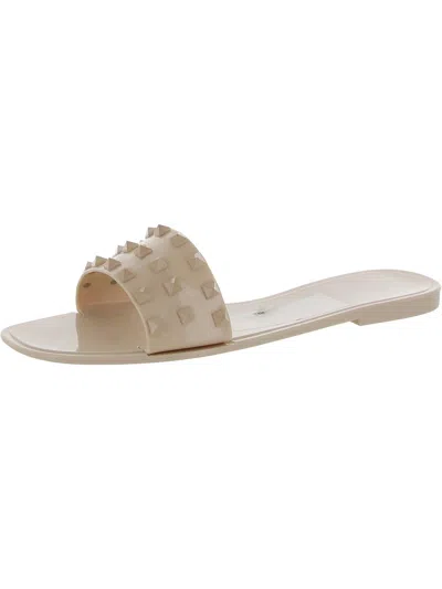 Nicole Miller Quamtie Womens Studded Slip On Slide Sandals In Beige