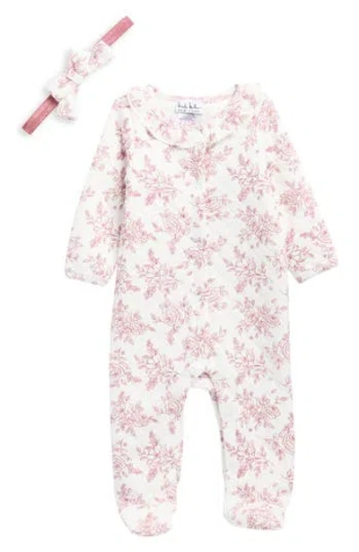 Nicole Miller Babies'  Quilted Footie & Headband Set In Pink