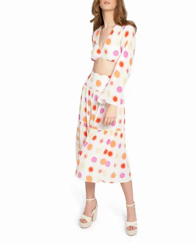 Nicole Miller Radiant Aura Silk Midi Skirt In White Aura Dot