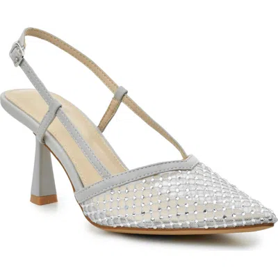 Nicole Miller Rhinestone Mesh Slingback Pump In Grey Smooth
