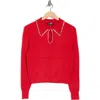 Nicole Miller Rhinestone Trim Collared Crop Sweater In Red