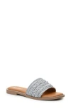 Nicole Miller Rhinestone Woven Slide Sandal In Blue Multi