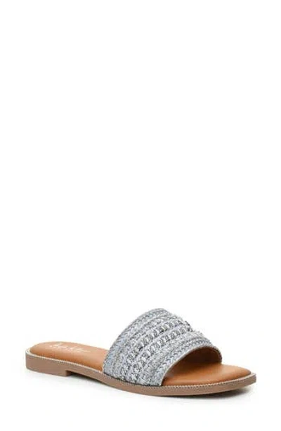 Nicole Miller Rhinestone Woven Slide Sandal In Blue Multi