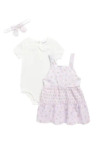 Nicole Miller Babies'  Rib Bodysuit, Tiered Dress & Headband Set In Purple