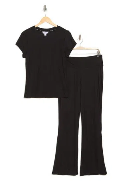 Nicole Miller Ribbed T-shirt & Pants Pajamas In Black