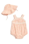 Nicole Miller Ric Rac Bubble Romper & Sunhat Set In Pink