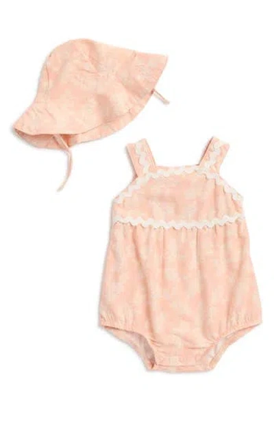 Nicole Miller Babies'  Ric Rac Bubble Romper & Sunhat Set In Pink