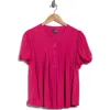 Nicole Miller Round Neck Short Sleeve Top In Pink