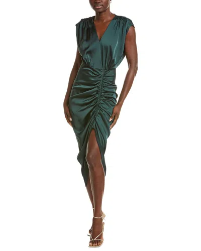 Nicole Miller Ruched Front Midi Dress In Green