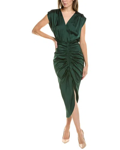 Nicole Miller Ruched Front Midi Dress In Green