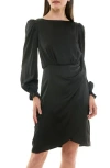 Nicole Miller Ruffle Cuff Faux Wrap Minidress In Black