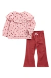 Nicole Miller Ruffle Fleece Sweatshirt & Velour Flare Leggings Set In Pink