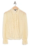 Nicole Miller Ruffle Long Sleeve Lace Button-up Top In Neutral