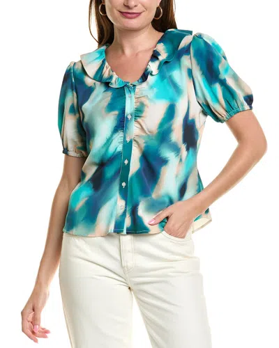 Nicole Miller Ruffle Neck Blouse In Multi