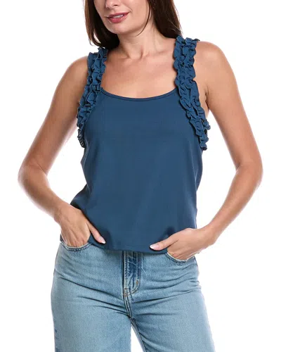 Nicole Miller Ruffle Rib Tank In Blue