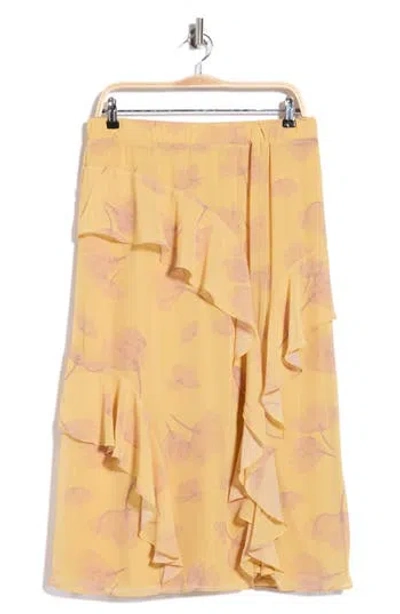 Nicole Miller Ruffled Floral Maxi Skirt In Gold