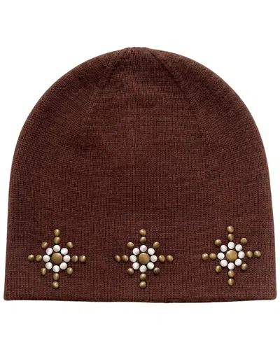 Nicole Miller Rustic Stud Beanie In Brown
