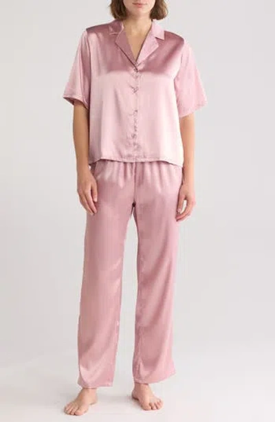 Nicole Miller Satin Boxy Pajamas In Pink Hint