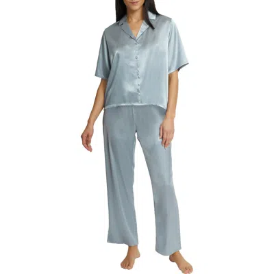 Nicole Miller Satin Boxy Pajamas In Tranquil Blue