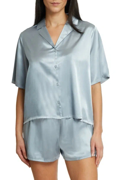 Nicole Miller Satin Boxy Shorts Pajamas In Tranquil Blue