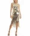 Nicole Miller Scarlett Sequin Fringed Sheath Dress In Champagne Gold In Multi