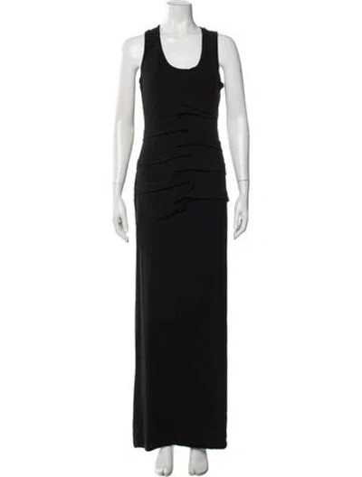 Pre-owned Nicole Miller Scoop Neck Long Dress In Black