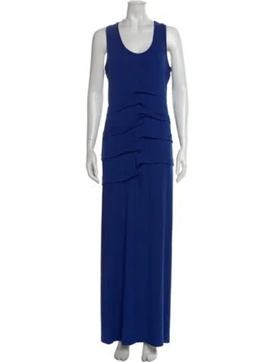 Pre-owned Nicole Miller Scoop Neck Long Dress In Blue