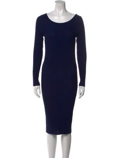 Pre-owned Nicole Miller Scoop Neck Midi Length Dress In Blue