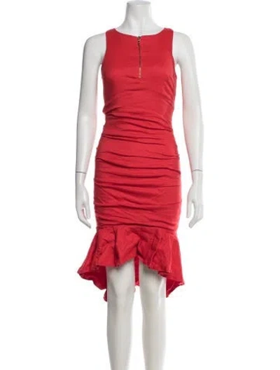Pre-owned Nicole Miller Scoop Neck Midi Length Dress In Red