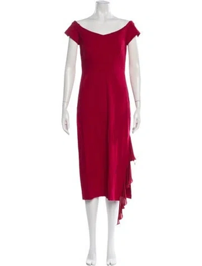 Pre-owned Nicole Miller Scoop Neck Midi Length Dress In Red