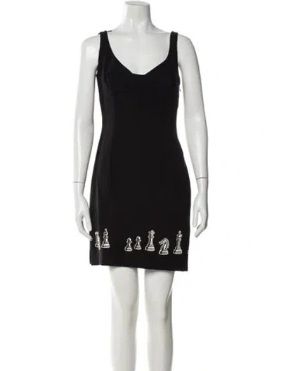 Pre-owned Nicole Miller Scoop Neck Mini Dress In Black