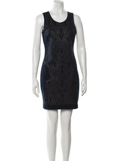 Pre-owned Nicole Miller Scoop Neck Mini Dress In Blue