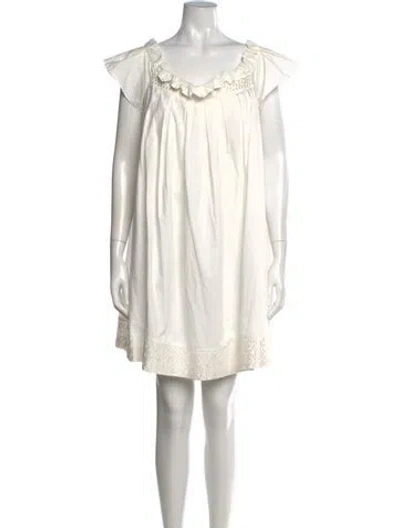 Pre-owned Nicole Miller Scoop Neck Mini Dress In White