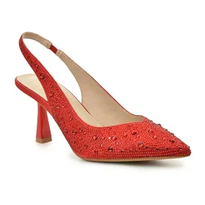 Nicole Miller Scoutie Womens Pointed Closed Toe Kitten Heel Pumps In Red