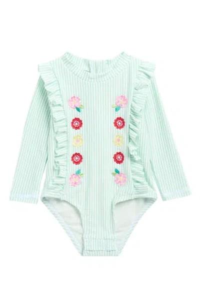 Nicole Miller Babies'  Seersucker One-piece Rashguard In Green