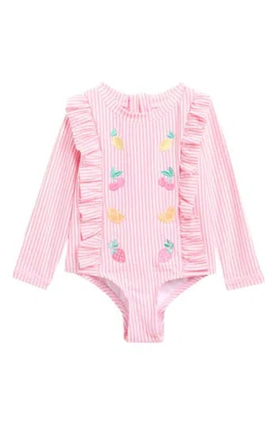 Nicole Miller Babies'  Seersucker One-piece Rashguard In Pink