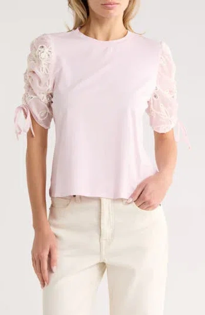 Nicole Miller Sequin Embellished Puff Sleeve Top In Pink
