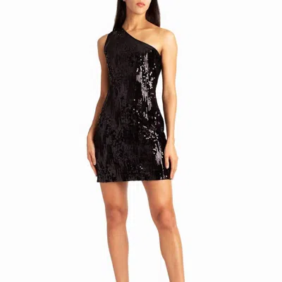 Nicole Miller Sequin One Shoulder Selina Dress In Black Sequins