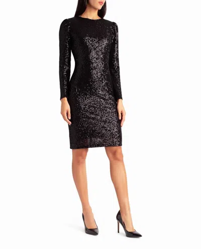 Nicole Miller Sequin Sheath Olivia Dress In Very Black Sequins In Multi